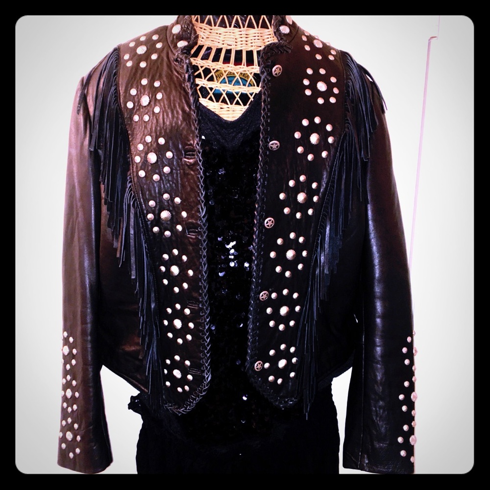 Leather fringe western jacket